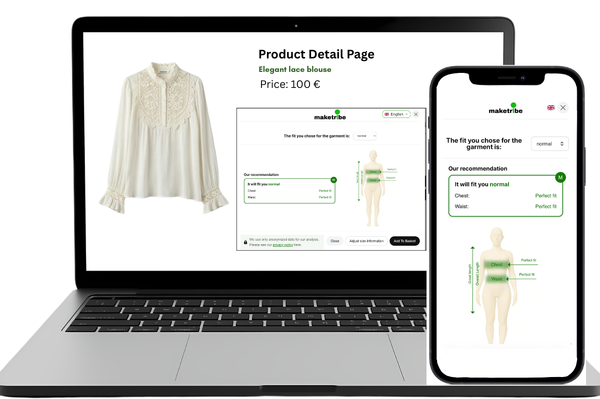 AI size recommendation widget in online store